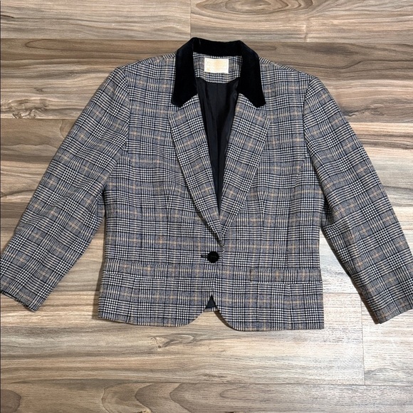 Pendleton Jackets & Blazers - Pendleton  Vintage Women's Tweed Houndstooth Wool Blazer Velvet Collar Size 12